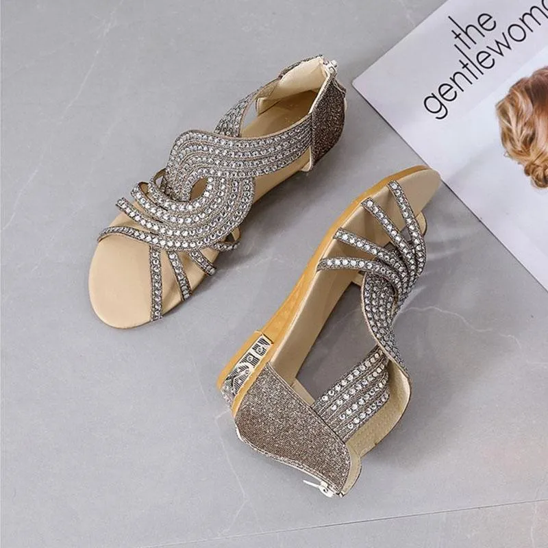 Roman Style Rhinestone Flat Sandals