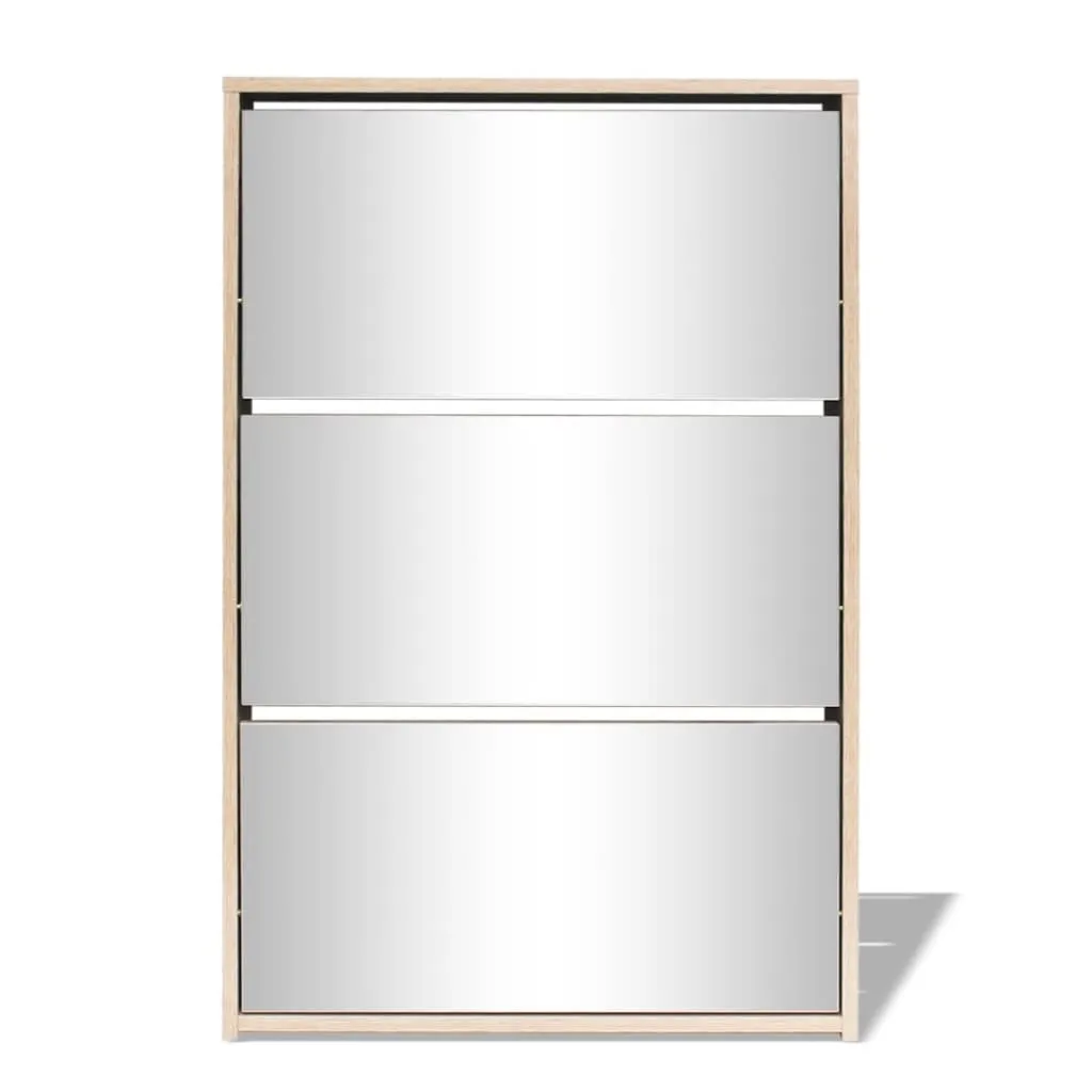 Shoe Cabinet 3-Layer Mirror Oak 63x17x102.5 cm