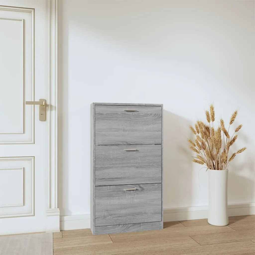 Shoe Cabinet Grey Sonoma 59x17x108 cm Engineered Wood