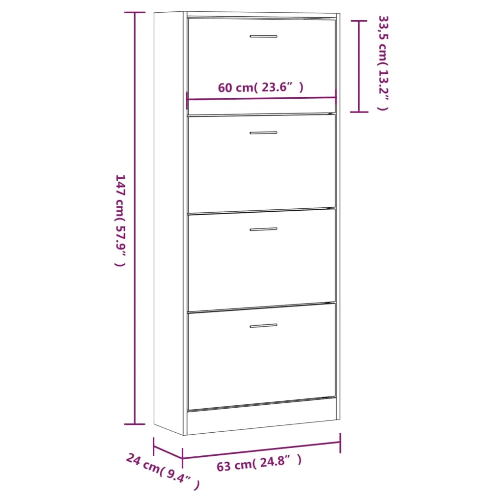 Shoe Cabinet Grey Sonoma 63x24x147 cm Engineered Wood