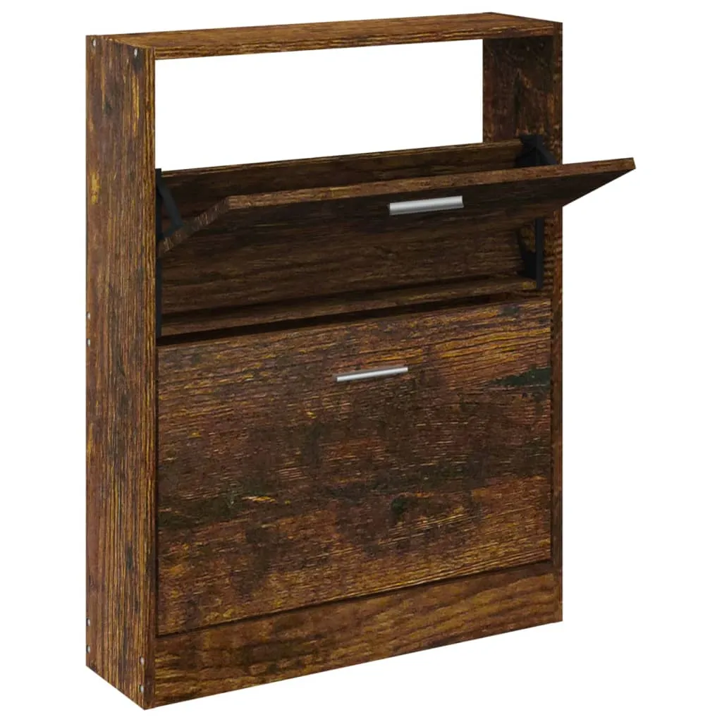 Shoe Cabinet Smoked Oak 59x17x81 cm Engineered Wood