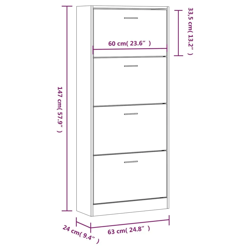 Shoe Cabinet White 63x24x147 cm Engineered Wood