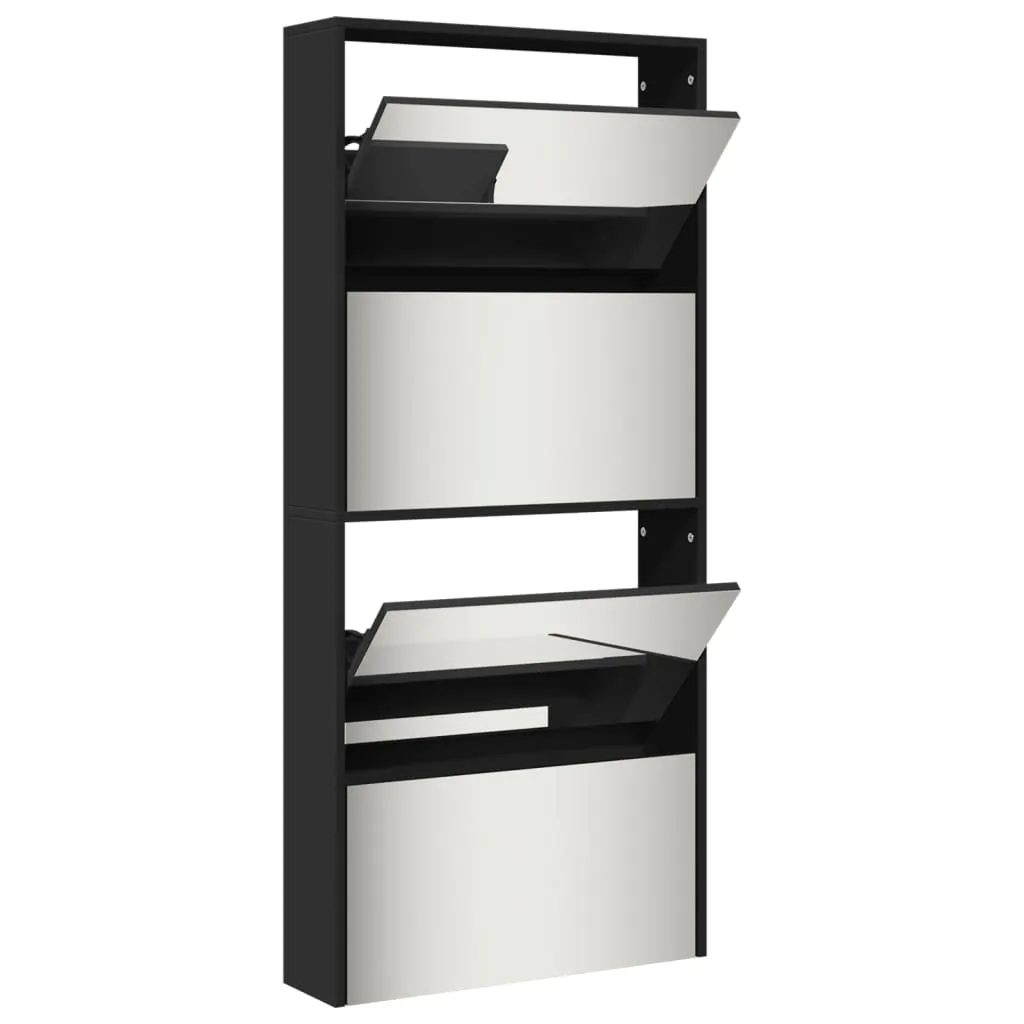 Shoe Cabinet with Mirror 4-Layer Black 63x17x134 cm