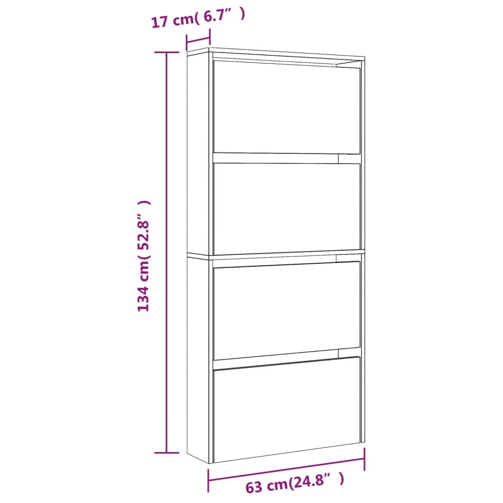 Shoe Cabinet with Mirror 4-Layer Black 63x17x134 cm