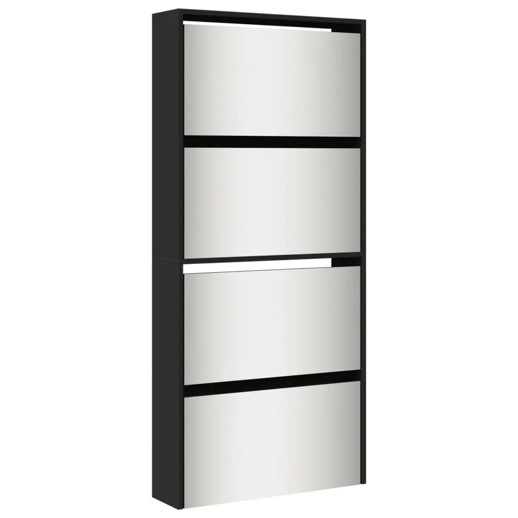 Shoe Cabinet with Mirror 4-Layer Black 63x17x134 cm