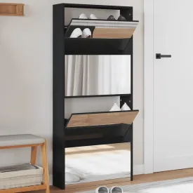 Shoe Cabinet with Mirror 4-Layer Black 63x17x134 cm