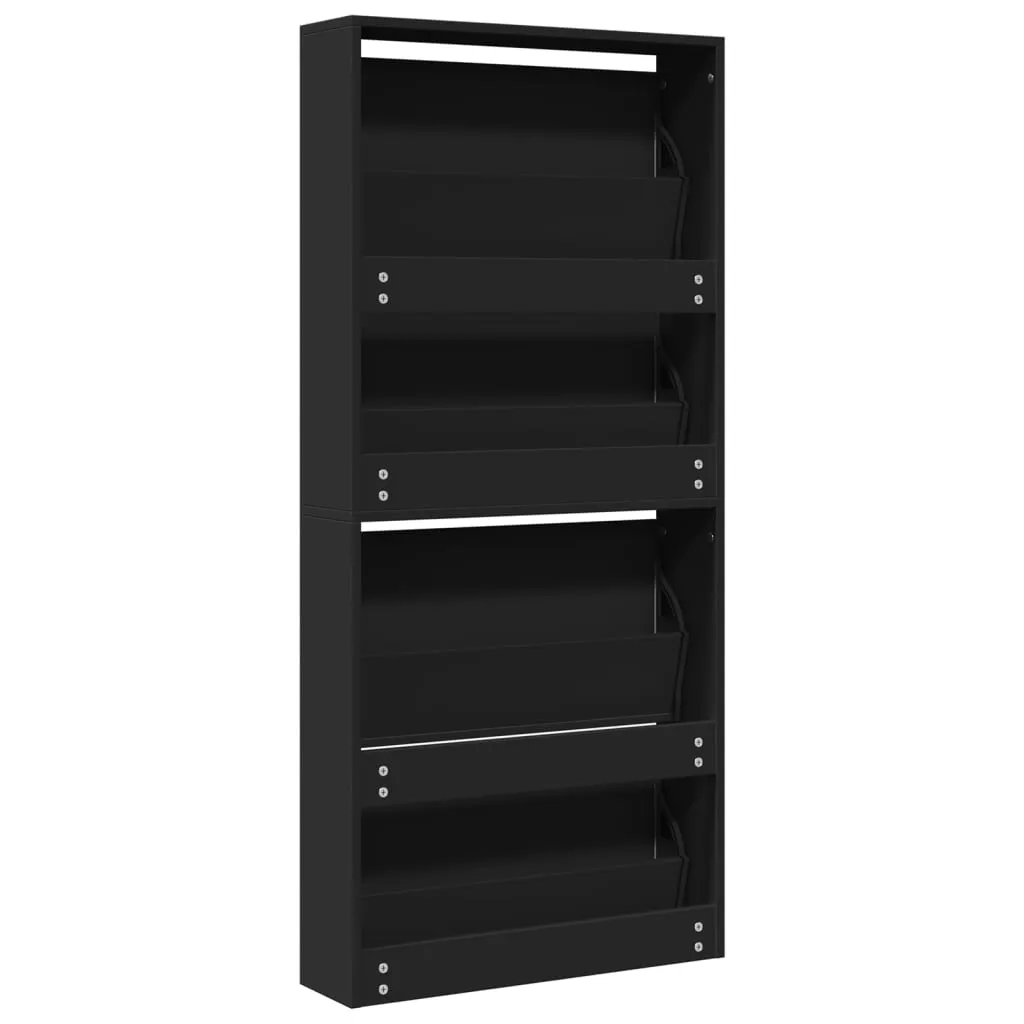 Shoe Cabinet with Mirror 4-Layer Black 63x17x134 cm