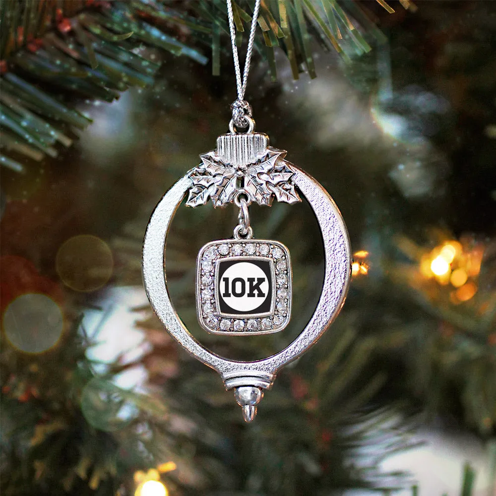 Silver 10k Runners Square Charm Holiday Ornament