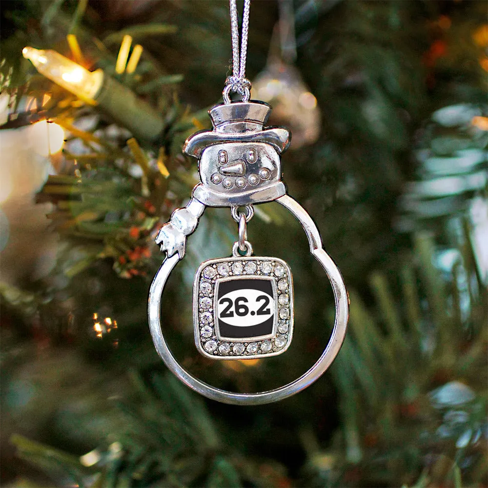 Silver 26.2 Runners Square Charm Snowman Ornament