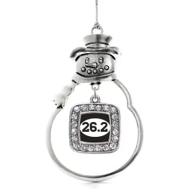 Silver 26.2 Runners Square Charm Snowman Ornament