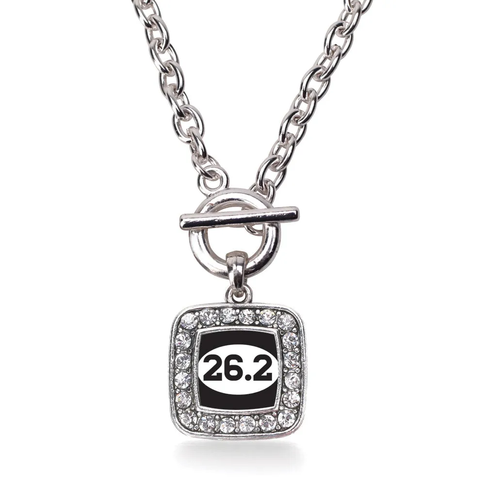 Silver 26.2 Runners Square Charm Toggle Necklace