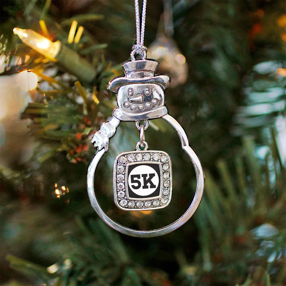 Silver 5K Runners Square Charm Snowman Ornament