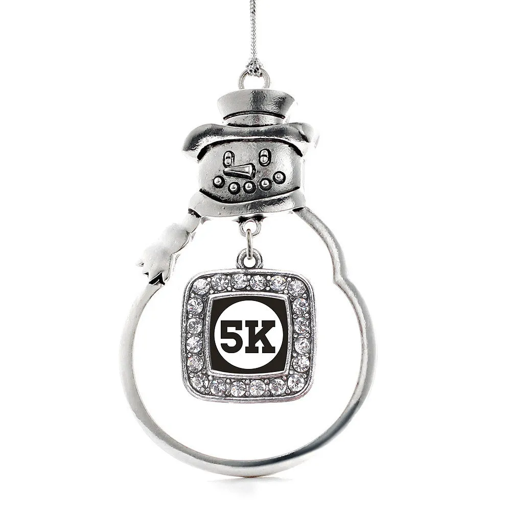 Silver 5K Runners Square Charm Snowman Ornament