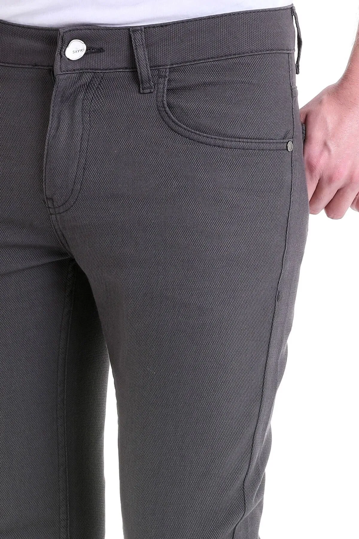 Slim Fit Gray 5 Pocket Low Waist Cotton Casual Pants