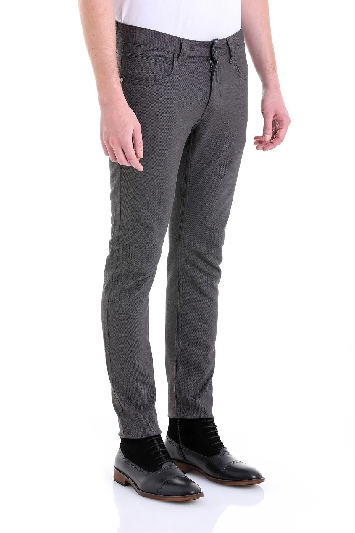 Slim Fit Gray 5 Pocket Low Waist Cotton Casual Pants