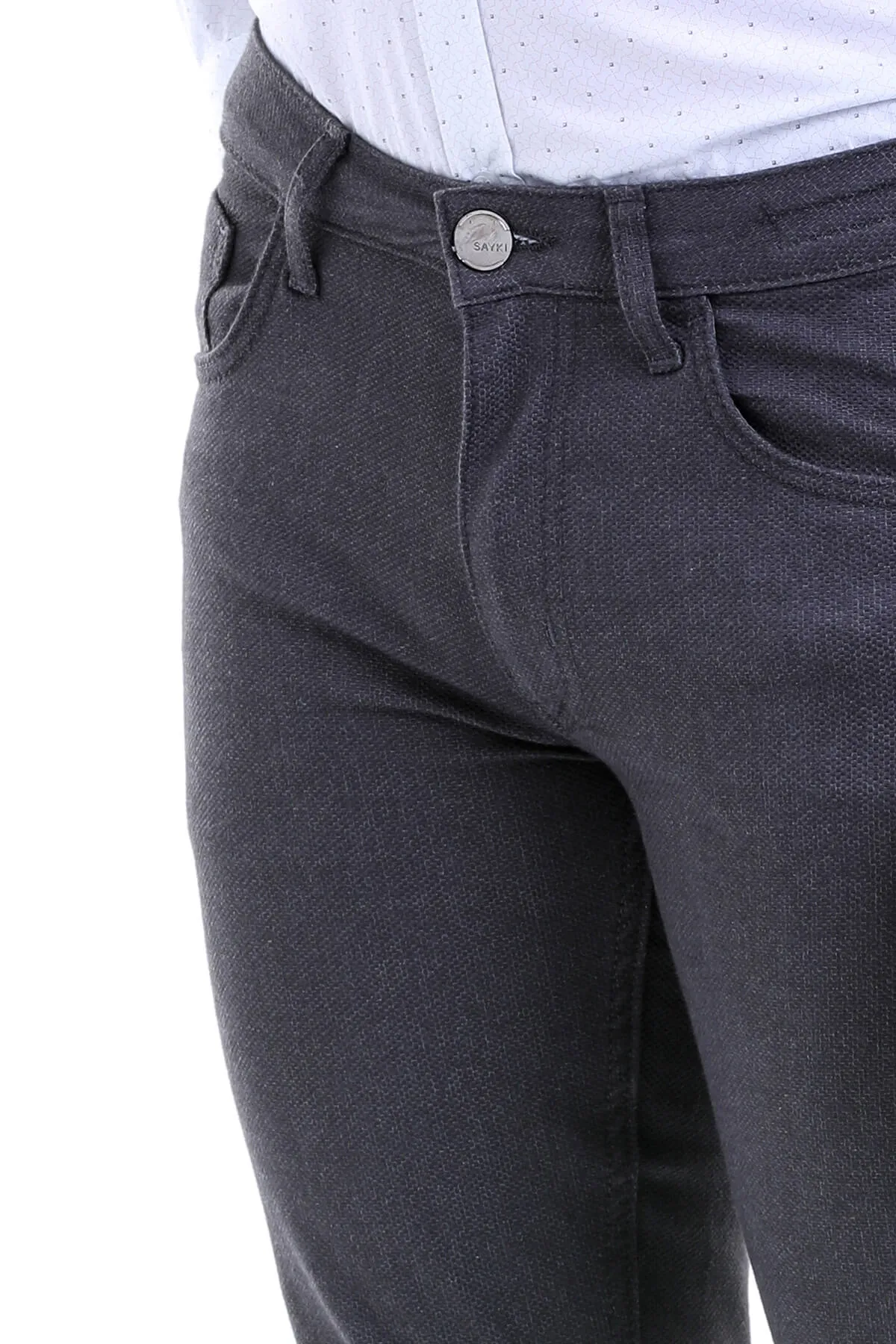 Slim Fit Gray Low Waist Cotton Casual Pants