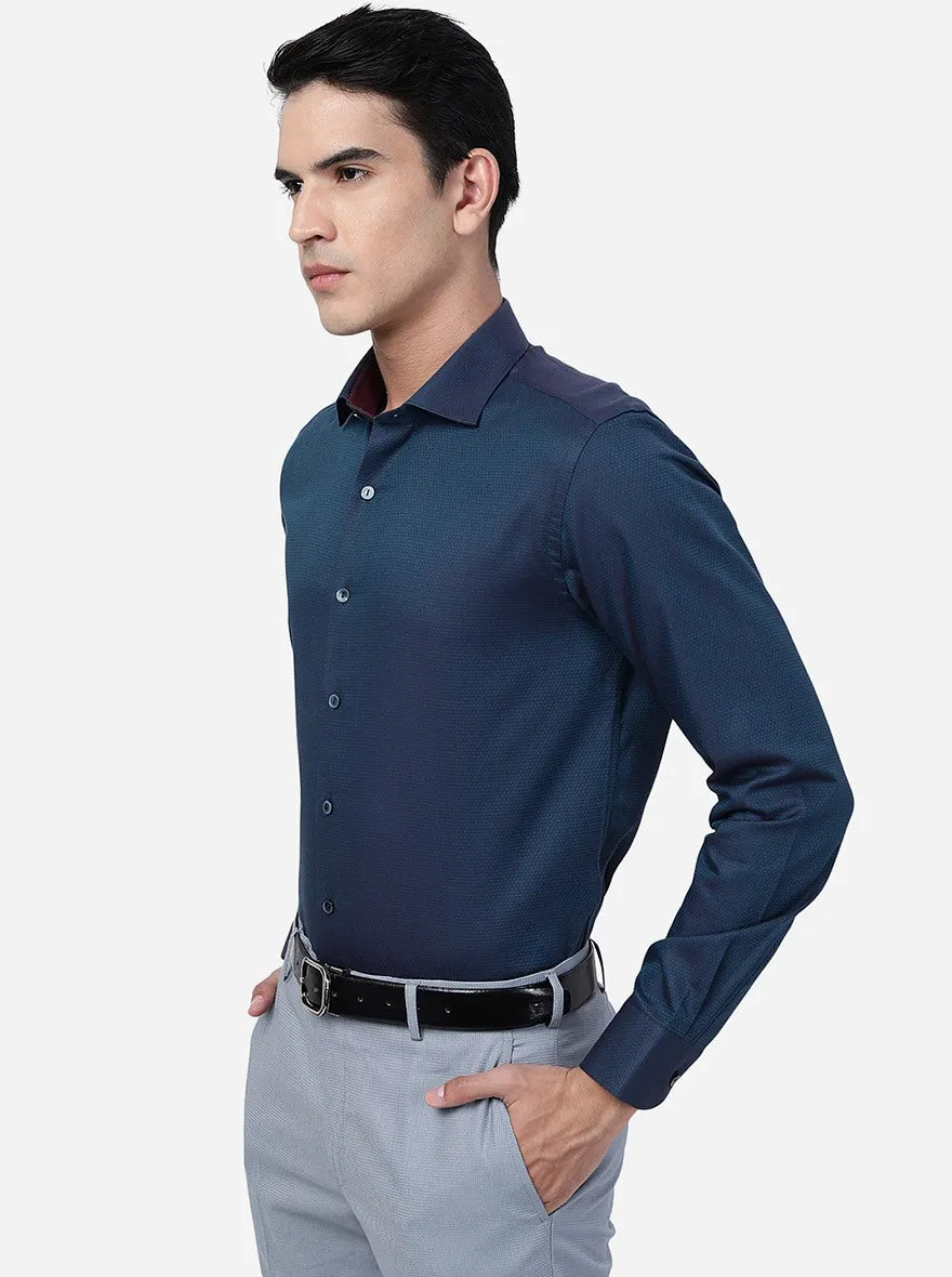 Teal Blue Solid Slim Fit Party Wear Shirt | Wyre