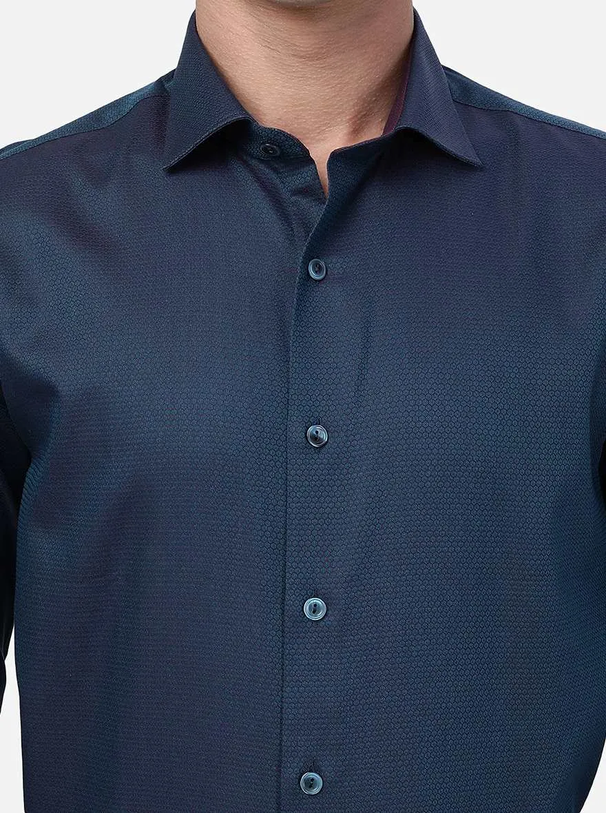 Teal Blue Solid Slim Fit Party Wear Shirt | Wyre