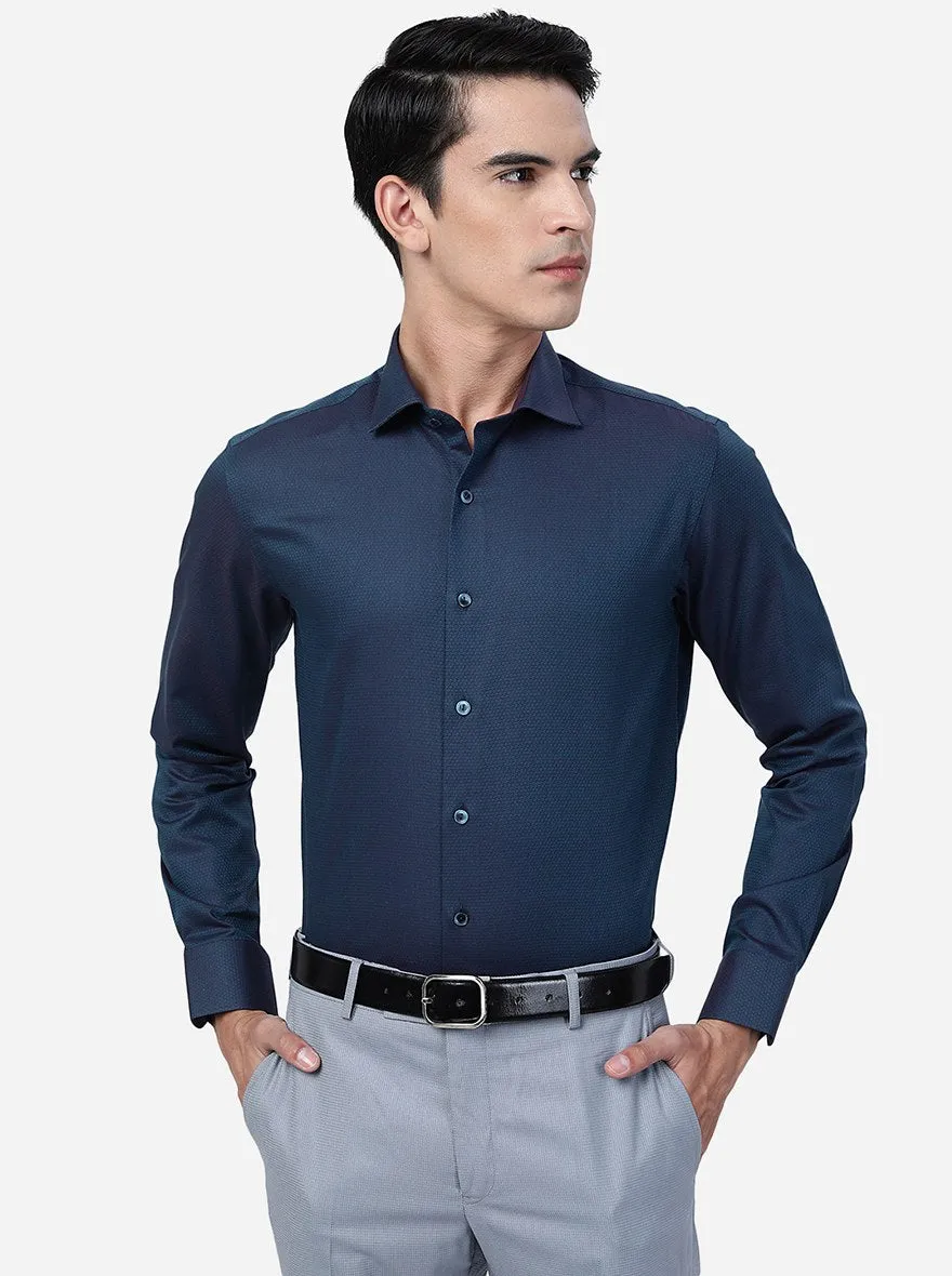 Teal Blue Solid Slim Fit Party Wear Shirt | Wyre