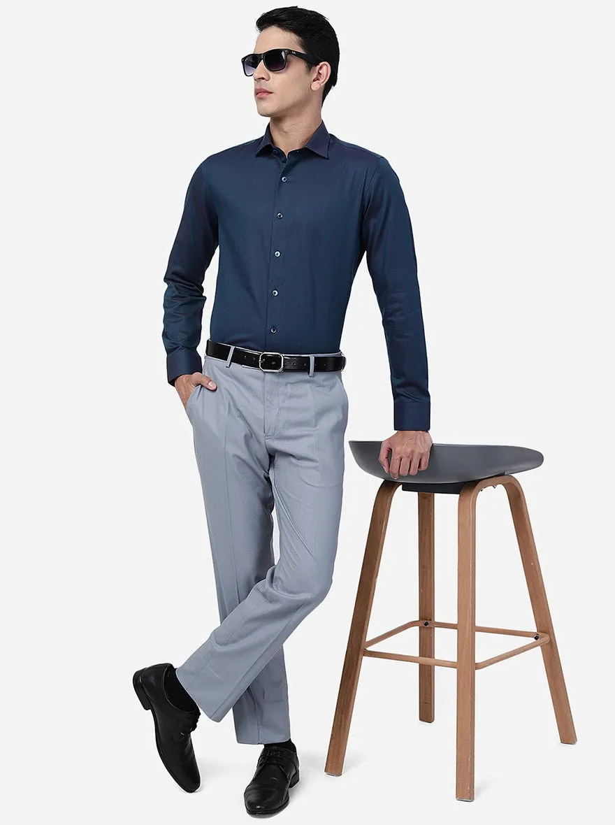 Teal Blue Solid Slim Fit Party Wear Shirt | Wyre