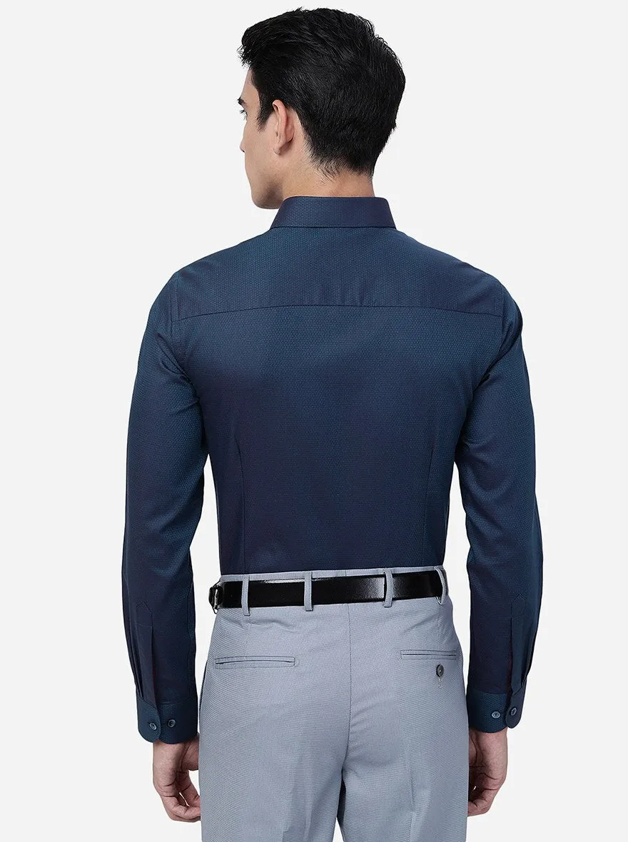 Teal Blue Solid Slim Fit Party Wear Shirt | Wyre