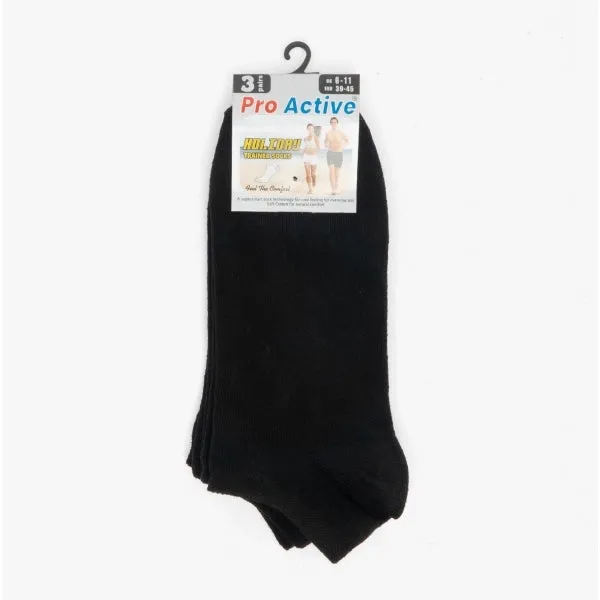 Teen Boys 3 Pack Of Trainer Socks Black: One Size