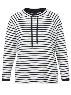 Via Appia Due Striped Sweater in White/Navy