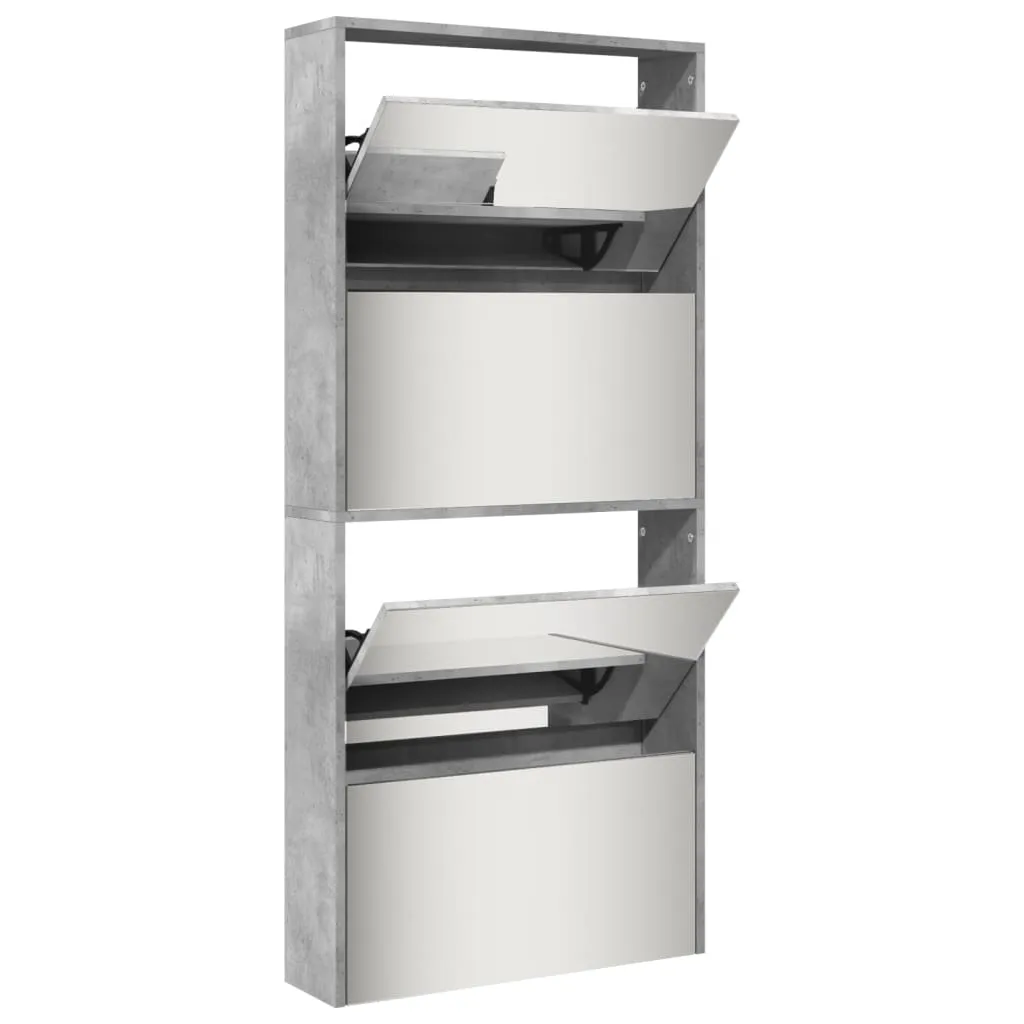 vidaXL Shoe Cabinet with Mirror 4-Layer Concrete Grey 63x17x134 cm