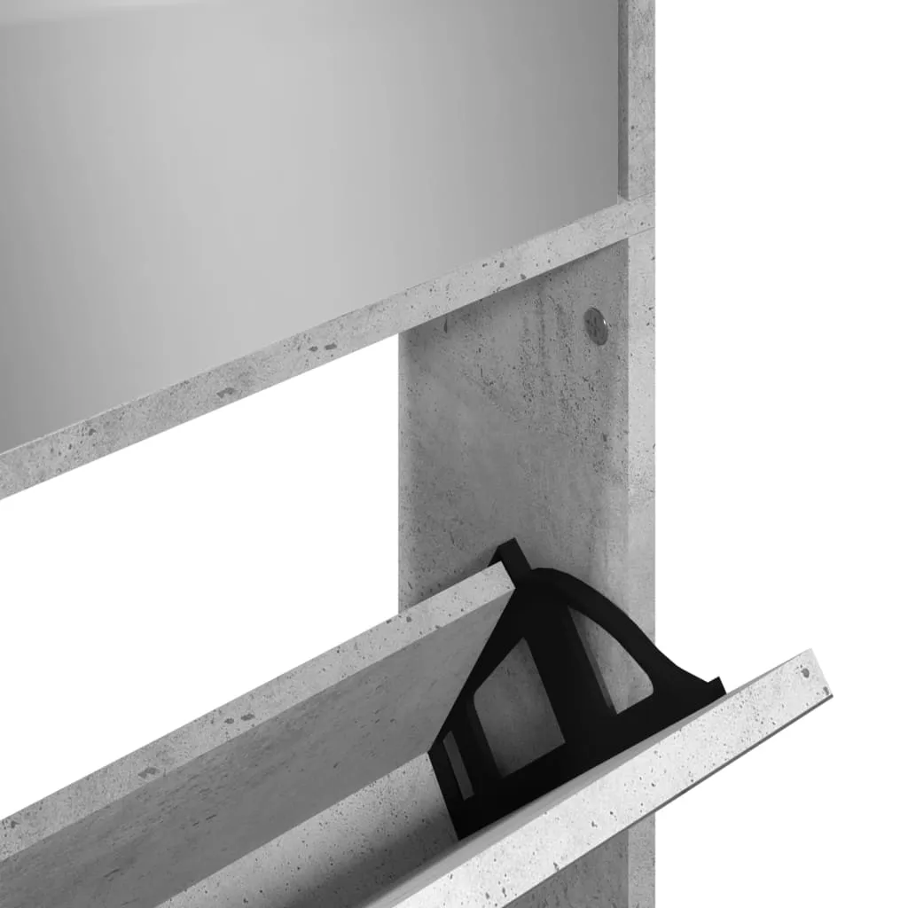 vidaXL Shoe Cabinet with Mirror 4-Layer Concrete Grey 63x17x134 cm