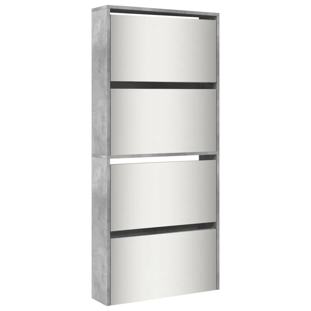 vidaXL Shoe Cabinet with Mirror 4-Layer Concrete Grey 63x17x134 cm