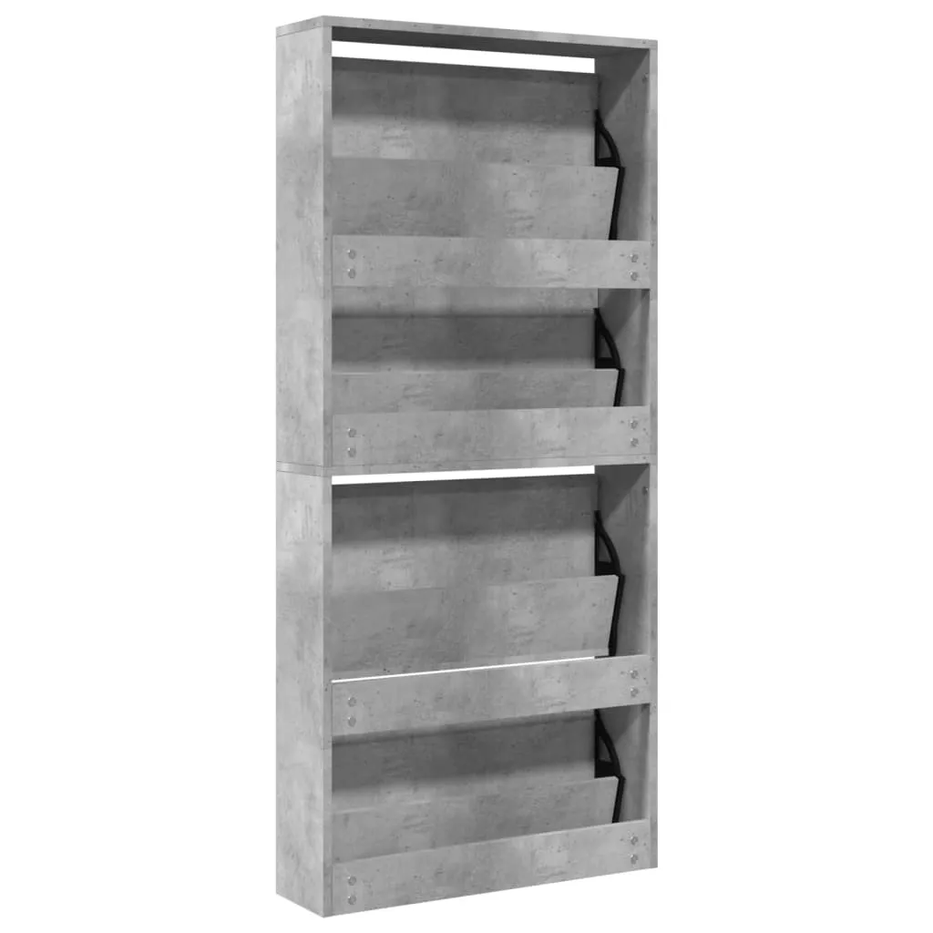 vidaXL Shoe Cabinet with Mirror 4-Layer Concrete Grey 63x17x134 cm