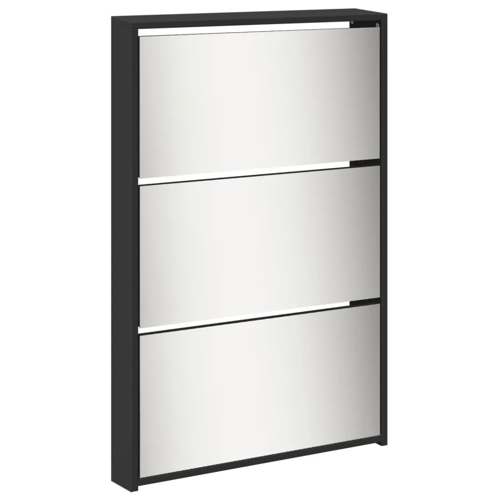 vidaXL Shoe Cabinet with Mirror 5-Layer Black 63x17x169.5 cm