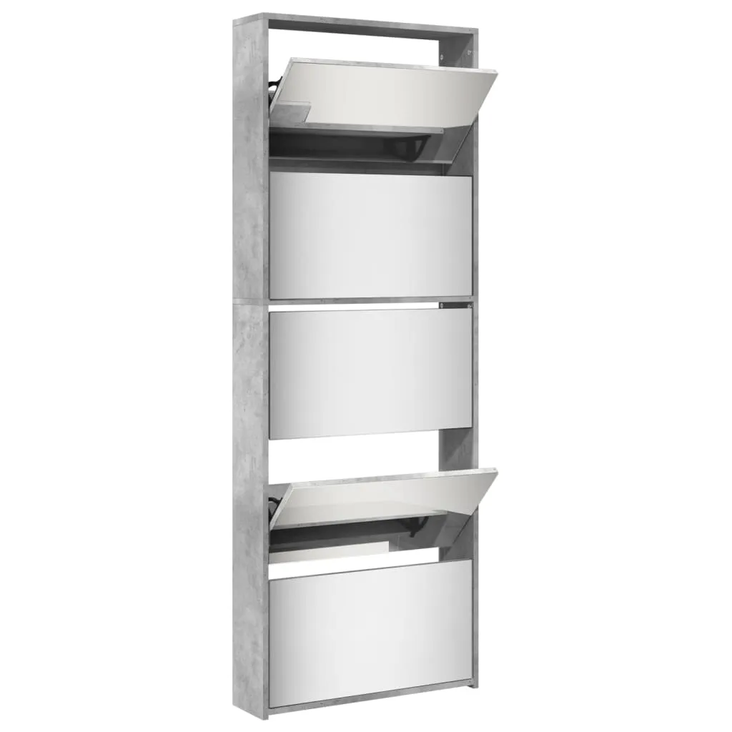 vidaXL Shoe Cabinet with Mirror 5-Layer Concrete Grey 63x17x169.5 cm