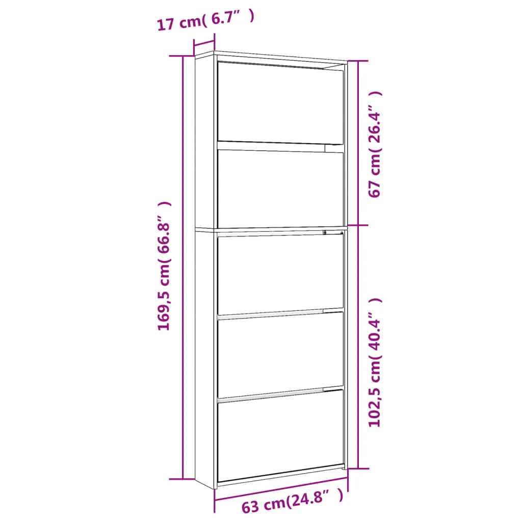 vidaXL Shoe Cabinet with Mirror 5-Layer Concrete Grey 63x17x169.5 cm