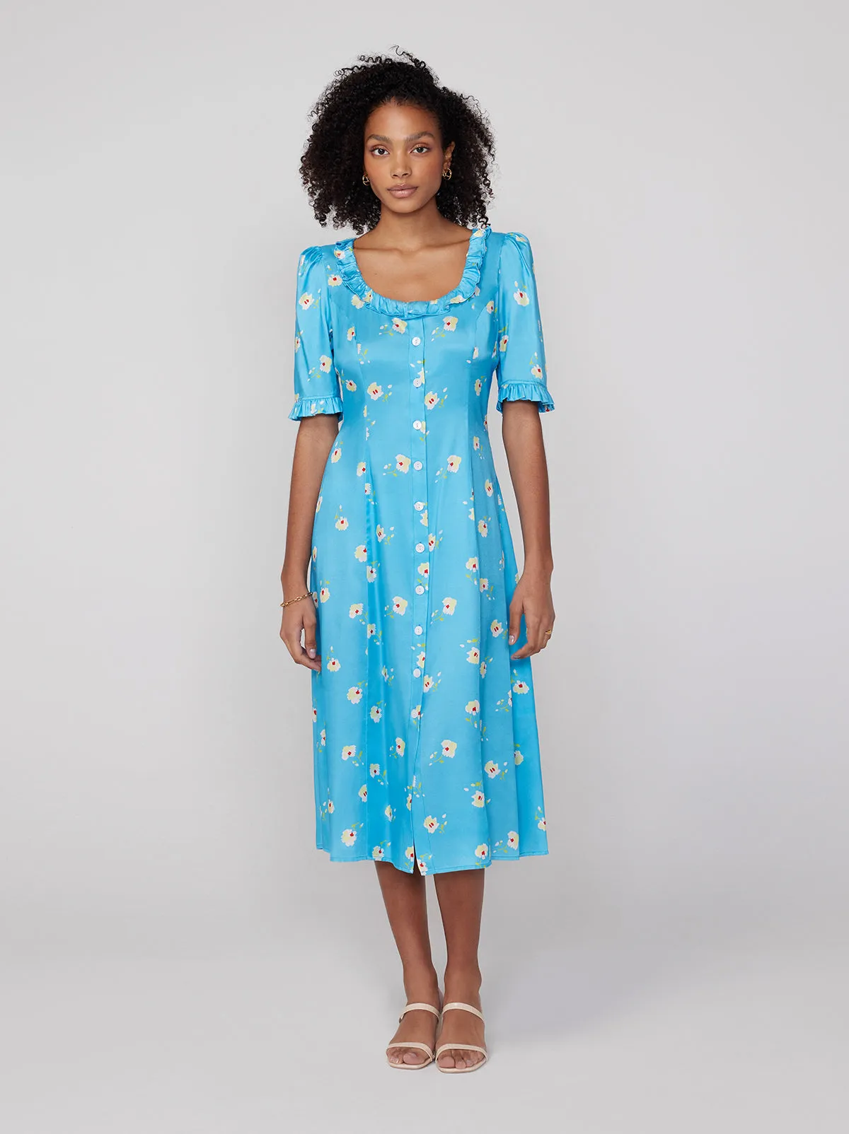 Violette Blue Pansy Print Dress