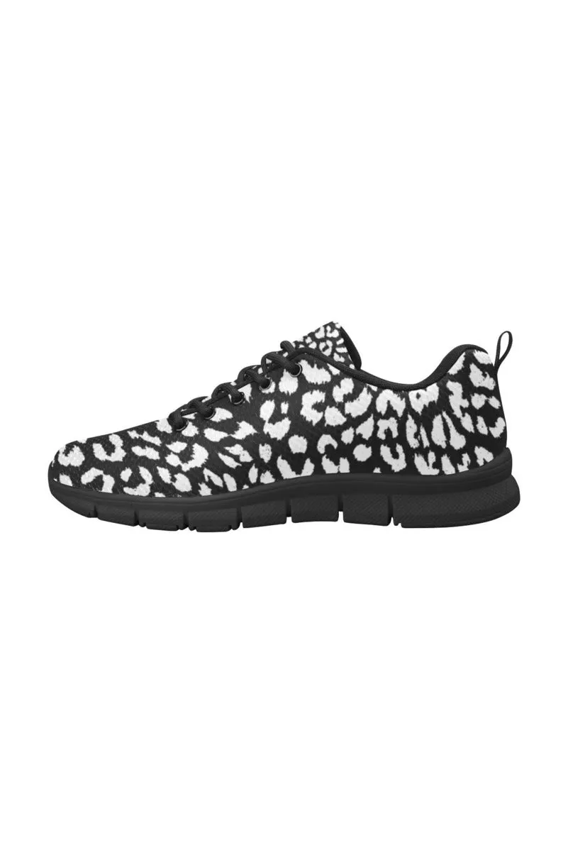 White on Black Leopard Print Women's Breathable Running Shoes