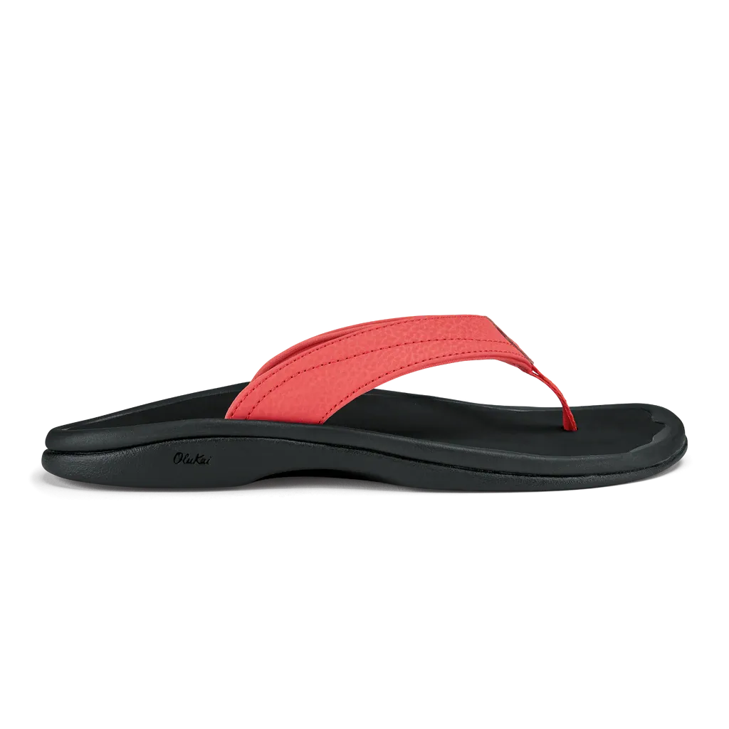 Women's Olukai ‘Ohana Beach Sandal Color: Hot Coral / Black