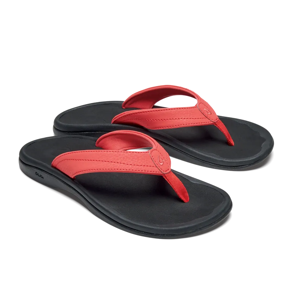 Women's Olukai ‘Ohana Beach Sandal Color: Hot Coral / Black